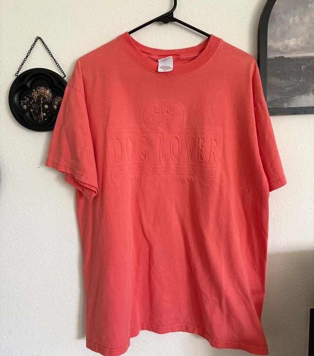 Anvil Dog Lover T-Shirt Size L Salmon Pink Graphic Tee